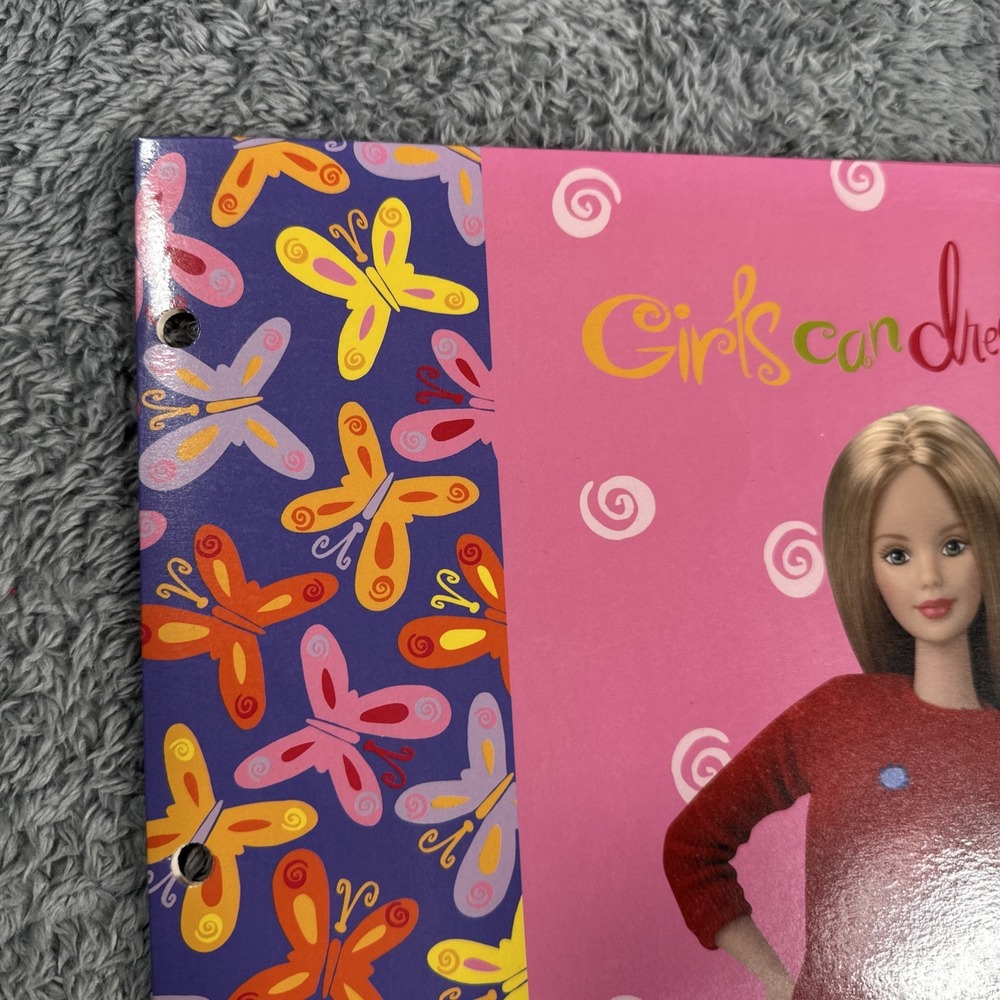 Vintage 1990s Barbie 3 Ring Folder For Binder 2 Pocket Folders Art Doll Graphic - Picture 2 of 13